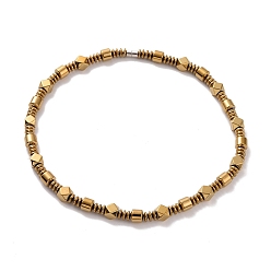 Doré  Disque et losange et colonne collier de perles d'hématite synthétique avec fermoir magnétique pour hommes femmes, or, 20.47 pouce (52 cm)
