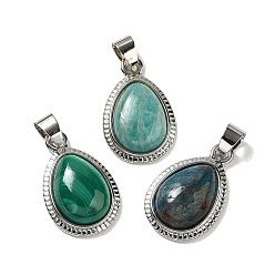 Mixed Stone Natural Mixed Stone Pendants, Teardrop Charms with Rack Plating Platinum Tone Brass Findings, Cadmium Free & Lead Free, 23x14.5x5.8mm, Hole: 3.8x5.4mm