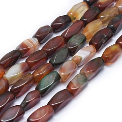 Colorful Natural Striped Agate/Banded Agate Beads Strands, Dyed & Heated, Twist, Colorful, 14~16x7~8x7~8mm, Hole: 1.4mm, about 21~22pcs/strand, 12.9 inch~13.3 inch(33~34cm)