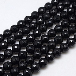 Negro Los granos redondos naturales ágata capítulo, teñido, facetados, negro, 12 mm, agujero: 1 mm, sobre 30 unidades / cadena, 14.56 pulgada