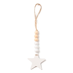 Star Christmas Wood Pendant Decorations, with Jute Cord, Star, 241mm