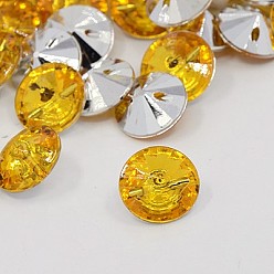 Light Topaz Acrylic Rhinestone Buttons, 1-Hole, Faceted, Xilion Rivoli, Light Topaz, 15x8mm, Hole: 1mm