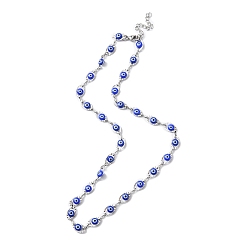 Azul Collar de cadena de eslabones de plástico mal de ojo, 304 joyas de acero inoxidable para mujer, azul, 17-1/2~17-5/8 pulgada (44.4~44.7 cm)