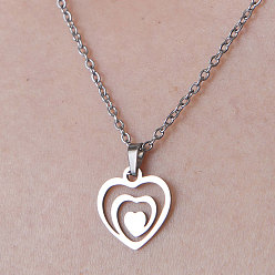 Stainless Steel Color 201 Stainless Steel Heart Pendant Necklace, Stainless Steel Color, 17.72 inch(45cm)