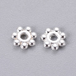 Silver Tibetan Style Alloy Daisy Spacer Beads, Cadmium Free & Nickel Free & Lead Free, Silver, 4x1.5mm, Hole: 1mm, about 19000pcs/1000g