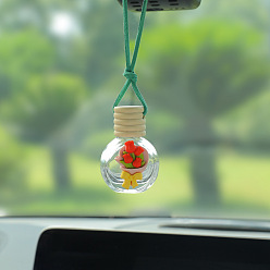 Flower Empty Glass Perfume Bottle Pendants with Wood Cap, Aromatherapy Fragrance Essential Oil Diffuser Bottle, Car Hanging Decor, Tulip Pattern, 3.5x5.2cm