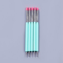 Aquamarine Silicone Double Head Nail Art Dotting Tools, Nail Brush Pens, Painting Drawing Line Brushes, with Brass Tube and Acrylic Finding, Aquamarine, 14.6~14.7x0.7mm, 5pcs/set