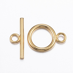 Real 18K Gold Plated 304 Stainless Steel Toggle Clasps, Real 18k Gold Plated, Ring: 18.5x13.5x2mm, Hole: 3mm, Bar: 20x7x2mm, Hole: 3mm