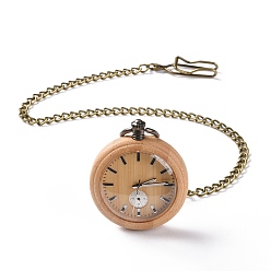 Navajo Blanco Reloj de bolsillo de bambú con cadena de latón y clips, reloj electronico redondo plano para hombre, blanco navajo, 16-3/8~17-1/8 pulgada (41.7~43.5 cm)