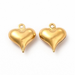 Oro 304 colgantes de acero inoxidable, encanto de corazón inflado, dorado, 15.8x13.5x5.8 mm, agujero: 1 mm