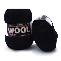 Black Polyester & Wool Yarn for Sweater Hat, 4-Strands Wool Threads for Knitting Crochet Supplies, Black, about 100g/roll