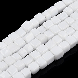 White Opaque Solid Glass Bead Strands, Rectangle, White, 2~4.5x3.5~4x3.5~4mm, Hole: 1.2mm, about 105~110pcs/strand, 14.88 inch~15.28 inch(37.8~38.8cm)
