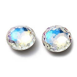 Moonlight Glass Rhinestone Cabochons, Flat Back & Back Plated, Faceted, Half Round, Moonlight, 10mm