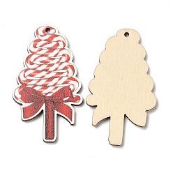 Красный Большие деревянные подвески с рождественским принтом на одно лицо, конфеты прелести, красные, 55x32x2.5 мм, отверстие : 2 мм