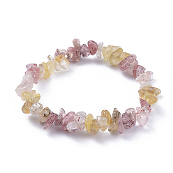 Quartz Rutilated Bracelets extensibles en copeaux de quartz de quartz rutiles et de fraises en or naturel, diamètre intérieur: 2-1/8~2-1/4 pouce (5.3~5.5 cm)
