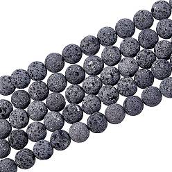 Lave Brins de perles de lave naturelle non cirés, ronde, 8mm, Trou: 1.2mm, Environ 48 pcs/chapelet, 15.5 pouce