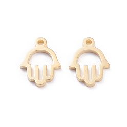Real 18K Gold Plated 304 Stainless Steel Charms, Laser Cut, Hamsa Hand/Hand of Miriam, Real 18K Gold Plated, 12x9x1mm, Hole: 1.2mm