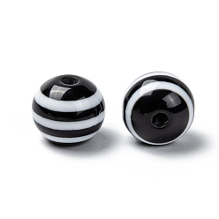 Black Round Striped Resin Beads, Black, 10x9mm, Hole: 1.8~2mm