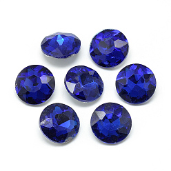 Royal Blue Pointed Back Glass Rhinestone Cabochons, Back Plated, Faceted, Flat Round, Royal Blue, 14x5.8mm