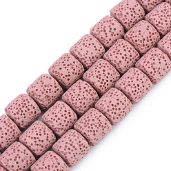 Pink Synthetic Lava Rock Beads Strands, Dyed, Column, Pink, 10x10mm, Hole: 2mm, about 39pcs/strand, 15.35 inch(39cm)