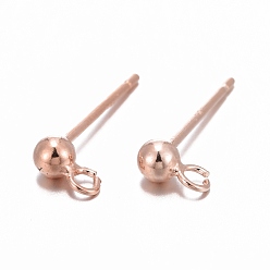Rose Gold 925 Sterling Silver Ear Stud Findings, Earring Posts with 925 Stamp, Rose Gold, 14mm, head: 6x3mm, Hole: 1mm, Pin: 0.7mm