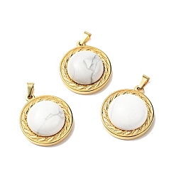Howlite Natural Howlite Pendants, with Golden Tone 304 Stainless Steel Findings, Half Round Charm, 24.5x21x8mm, Hole: 3x6mm