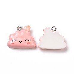 Pink Opaque Resin Pendants, with Glitter Powder and Platinum Tone Iron Loops, Cloud Charm, Pink, 16.5x19.5x5mm, Hole: 2mm