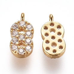 Number Brass Micro Pave Clear Cubic Zirconia Charms, Number, Golden, Num.8, 9.5~10x4~6.5x2mm, Hole: 0.8mm