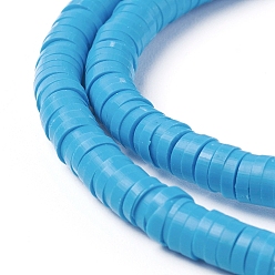 Dodger Azul Cuentas de arcilla polimérica hechas a mano ecológicas, disco / plano y redondo, perlas heishi, azul dodger, 4x1 mm, agujero: 1 mm, sobre 380~400 unidades / cadena, 17.7 pulgada