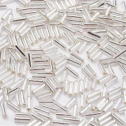 Gainsboro Glass Bugle Beads, Silver Lined, Gainsboro, 12x2mm, Hole: 0.5mm, about 5000pcs/bag