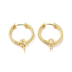 Real 18K Gold Plated Brass Ring Hoop Earring Findings, for Half Drilled Beads, Cadmium Free & Nickel Free & Lead Free, Real 18K Gold Plated, 23x18x3.5mm, Pin: 0.8mm and 0.5mm