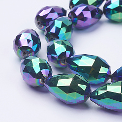 Multi-color Plated Electroplate Glass Beads Strands, Full Plated, Faceted, teardrop, Multi-color Plated, 27~28x18mm, Hole: 2mm, about 25pcs/strand, 26.3 inch~27.1 inch(67cm~69cm)
