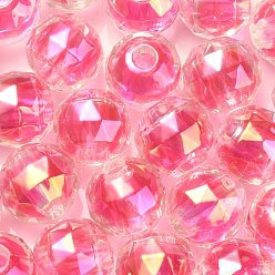 Deep Pink UV Plating Transparent Acrylic European Beads, Large Hole Beads, Round, Deep Pink, 13.5x13mm, Hole: 4mm