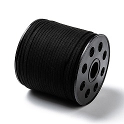 Negro Cordón de gamuza sintética ecológico, cadena de gamuza de encaje de gamuza sintética para hacer joyas de bricolaje, negro, 3.0x1.4 mm, aproximadamente 98.42 yardas (90 m) / rollo