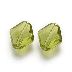 Желто-Зеленый Имитация Австрийские кристаллические шарики, класс AAA, граненые, ромб, желто-зеленый, 14~14.5x12x5~7 мм, отверстие : 0.9~1 мм