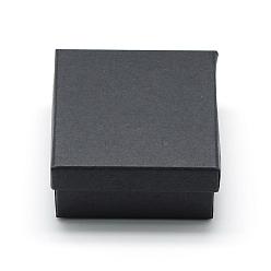 Black Cardboard Paper Jewelry Set Boxes, for Ring, Necklace, with Black Sponge inside, Square, Black, 7x7x3.5cm