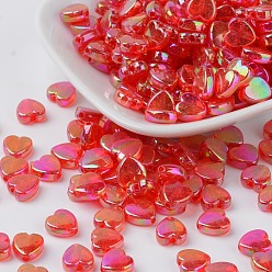 Rouge Perles acryliques transparentes écologiques, cœur, teint, couleur ab , rouge, 8x8x3mm, trou: 1.5 mm, environ 2800 pcs / 500 g