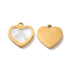 Golden Ion Plating(IP) 304 Stainless Steel Heart Charms, with Shell, Golden, 11x11x2mm, Hole: 1.4mm