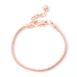Oro Rosa Latón fabricación de pulseras de estilo europeo, con la cadena del suplemento de hierro, oro rosa, 7-5/8 pulgada (195 mm) x 2.5 mm