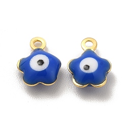 Blue 304 Stainless Steel Enamel Charms, Flower with Evil Eye Charm, Golden, Blue, 8.5x6.5x2.5mm, Hole: 1mm
