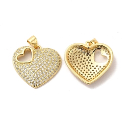 Clear Brass Micro Pave Cubic Zirconia Pendants, Heart Charms, Golden, Clear, 21x22x4mm, Hole: 5x3.5mm