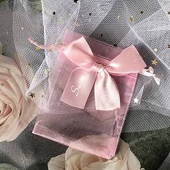 Pink Rectangle Organza Drawstring Bags, Bowknot Gift Storage Pouches, Pink, 12x9cm