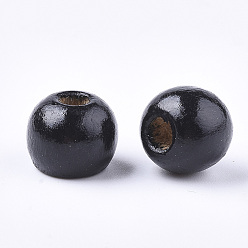 Black Dyed Natural Wood Beads, Round, Lead Free, Black, 10x9mm, Hole: 3mm, about 3000pcs/1000g
