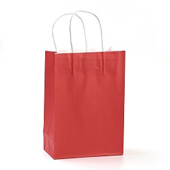 Roja Bolsas de papel kraft de color puro, bolsas de regalo, bolsas de compra, con asas de hilo de papel, Rectángulo, rojo, 21x15x8 cm