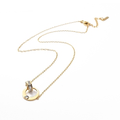 Oro Chapado de iones (ip) 304 acero inoxidable con collar colgante de diamantes de imitación, anillos dobles entrelazados, dorado, 16.93 pulgada (43 cm)