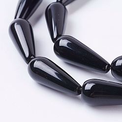 Black Onyx Natural Black Onyx Beads Strands, Dyed, Teardrop, 30x10mm, Hole: 1mm, about 12pcs/strand, 15.9 inch