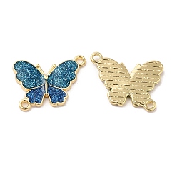 Blue Rack Plating Alloy Enamel Connector Charms, Butterfly Links with Glitter Powder, Long-Lasting Plated, Cadmium Free & Nickel Free & Lead Free, Golden, Blue, 14x19.5x2mm, Hole: 1.3mm