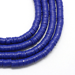 Средно-синий Плоские круглые экологически чистые бусины из полимерной глины ручной работы, светло-синий, 3x1 мм, отверстие : 1 мм, около 380~400 шт / нитка, 17.7 дюйм
