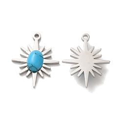 Stainless Steel Color Synthetic Turquoise Pendants,  with 304 Stainless Steel Findings, Star Charms, Stainless Steel Color, 21x17x4mm, Hole: 1.6mm