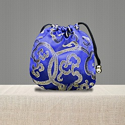 Королевский синий Парчовые подарочные пакеты с завязками в китайском стиле, Мешочки для хранения ювелирных изделий с вышивкой для упаковки конфет на свадьбу, прямоугольные, королевский синий, 10x10 см